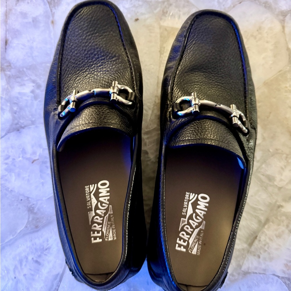 Salvatore Ferragamo Black Leather Men's Loafers